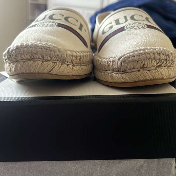 GUCCI Women's GG Logo EU 39 Web cream color Canvas Espadrilles Flats - Picture 4 of 16